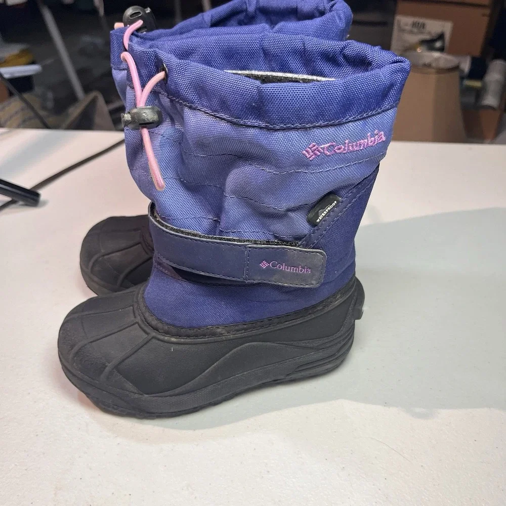 Columbia Powderbug Blue Purple Girls Sz 12 Insulated Waterproof Winter Boots EUC